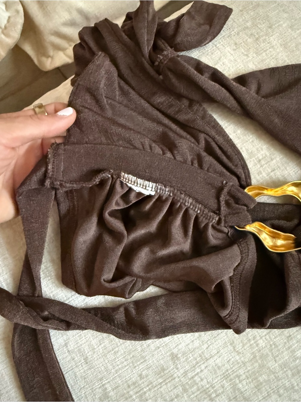 Brown Halter Crop Top with Gold Accent - Picture 7 of 7